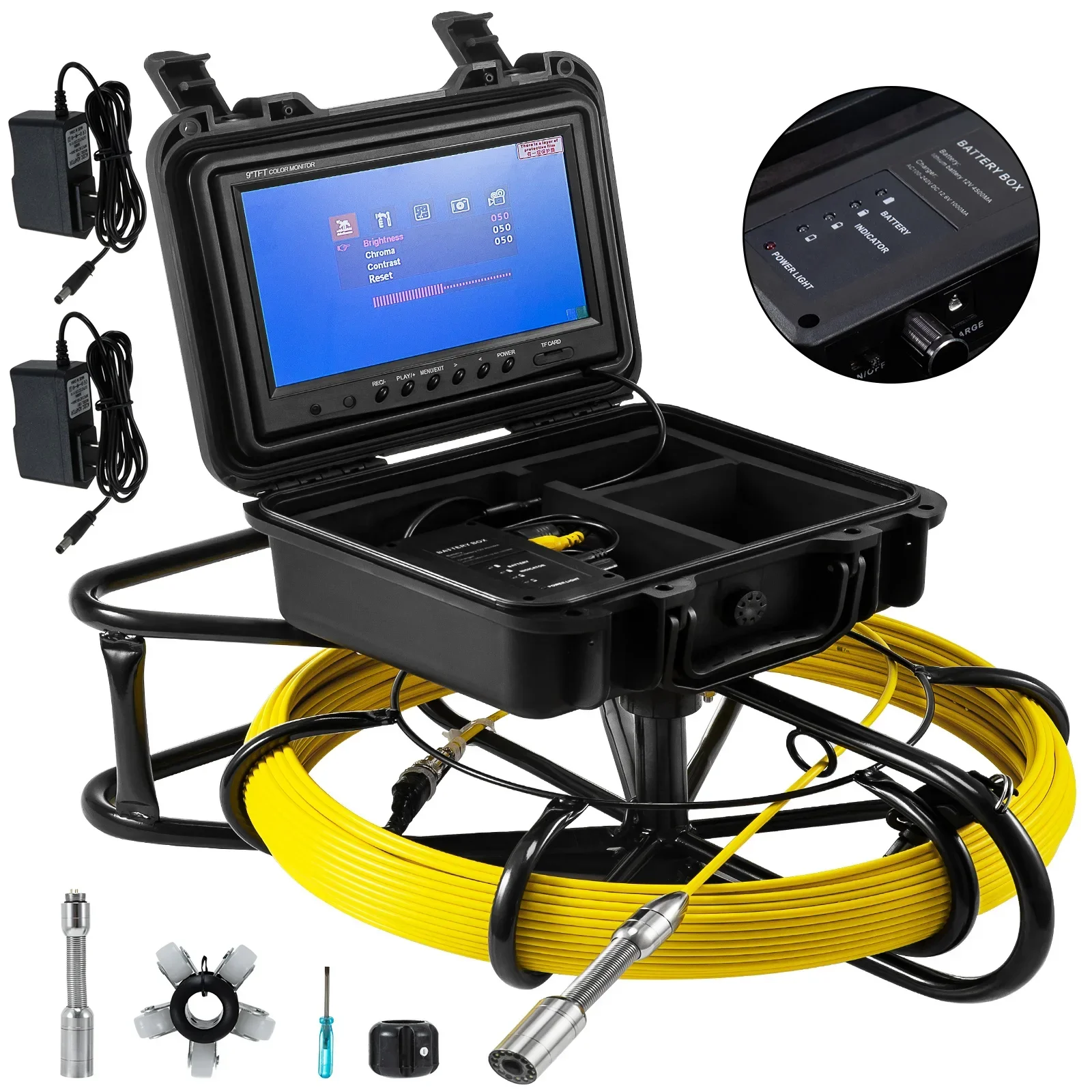 300 Feet Plumbing Inspection HD 1200 TVL Drain Sewer 9 Inch LCD Drain Sewer