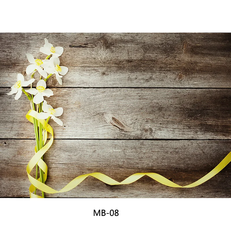 Art Fabric Flowering Branch On Wooden Background Blossoming Wood Planks Photography Backdrops Photo Studio Props YXX-68