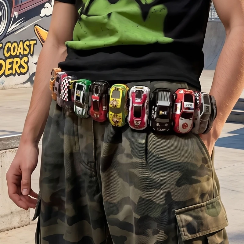 Personality Waist Belt for Women with Colourful Cars Decor Chain Punk Youth Style Belt with Ins Versatile Jeans Pants Men's Belt