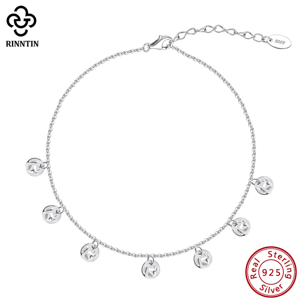 

Rinntin Genuine 925 Sterling Silver Chain Anklets for Women with Dangle Coin Summer Beach Adjustable Foot Chains Jewelry SA75