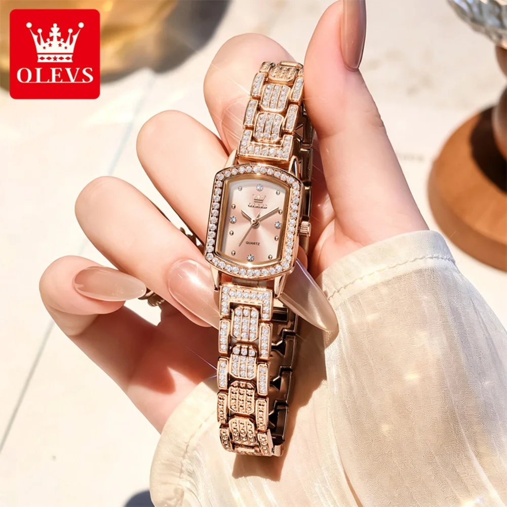 OLEVS Full Diamond Quartz Women's Watches Elegant Luxury Top Brand Original Steel Strap Waterproof Ladies Bracelet Necklace Set