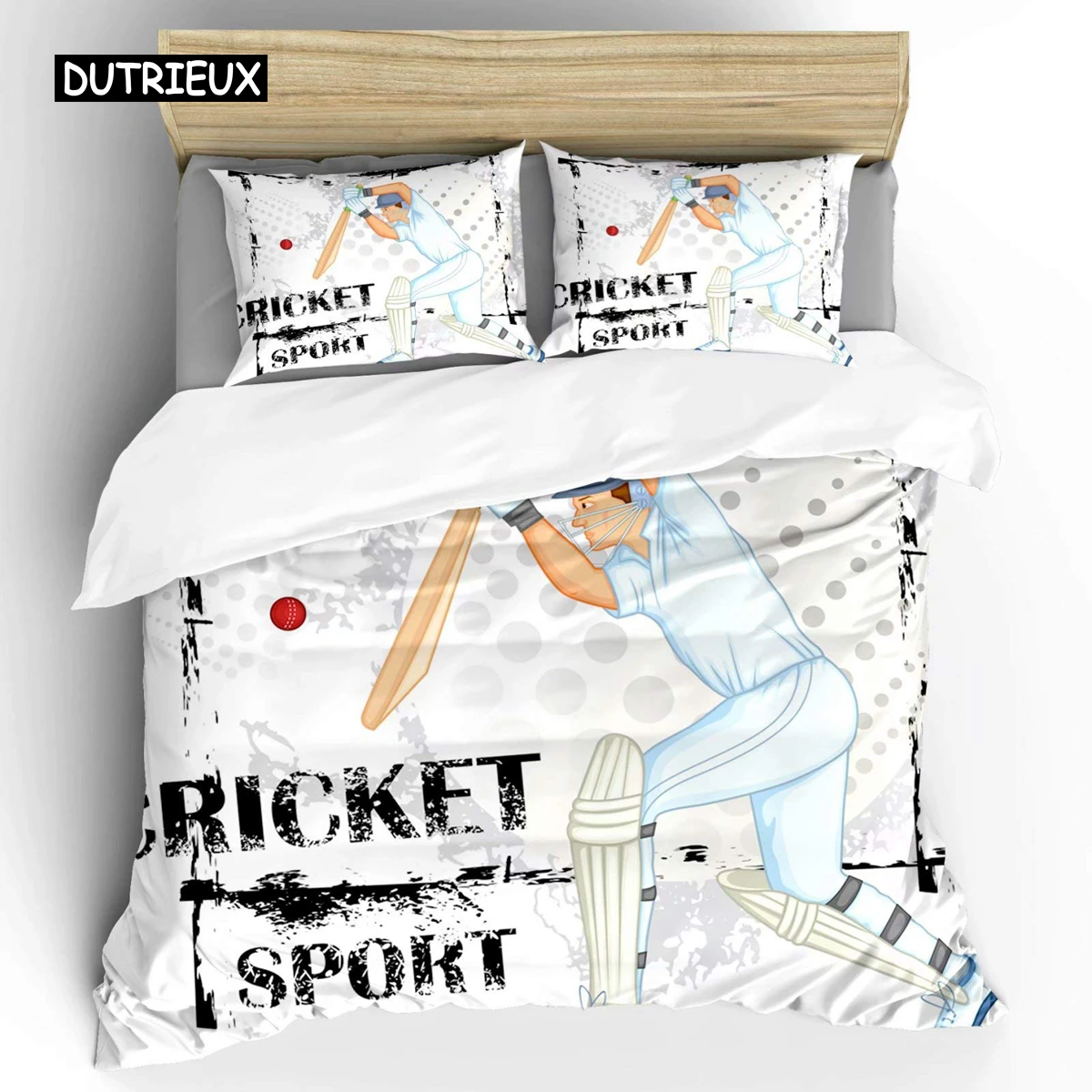 Cricket Duvet Cover Set Abstract Sports Pattern Bedding Set Microfiber Player Playing Game of Cricket Double Queen Quilt Cover