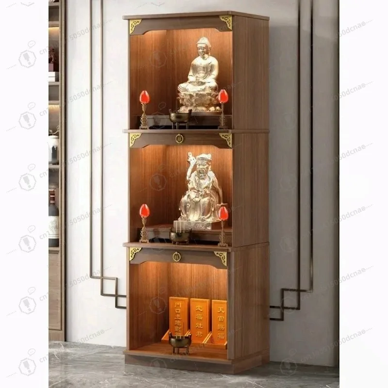 

New Chinese Style Clothes Closet Solid Wood Three-Layer Altar Cabinet Worship God Shed God of Wealth Cabinet