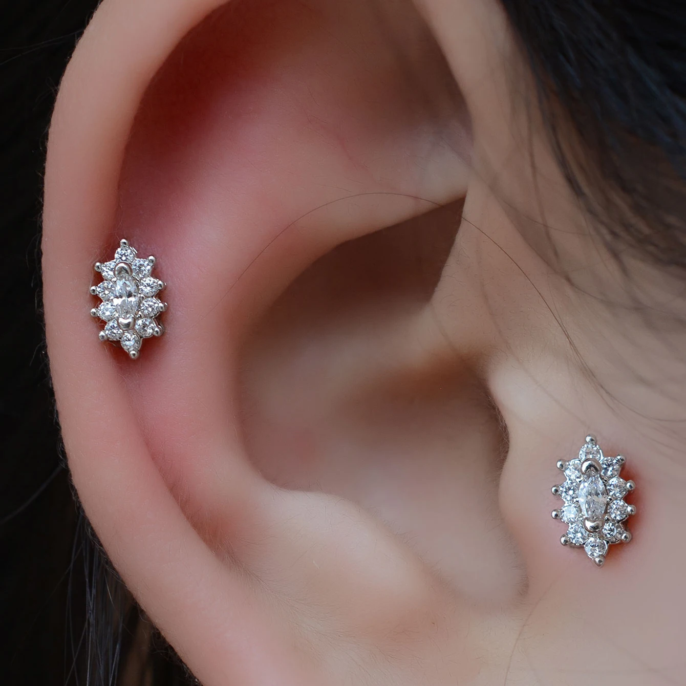 1PC 20G Cartilage Helix Earrings Stud for Women Stainless Steel CZ Flat Back Moon Heart Star Flower Tragus Lobe Piercing Jewelry