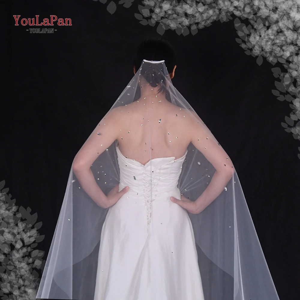 

YouLaPan V178 Wedding Veil Crystal Confetti Train Bridal Veil Rhinestones Soft Single Tier Veil with Comb Bling Cathedral Veil