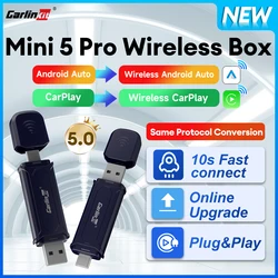 New Mini 5 Pro CarlinKit 5.0 Android Auto CarPlay 2In1 Wireless Adapter Online Upgrade BT WiFi Auto Connect CarPlay Smart Ai Box