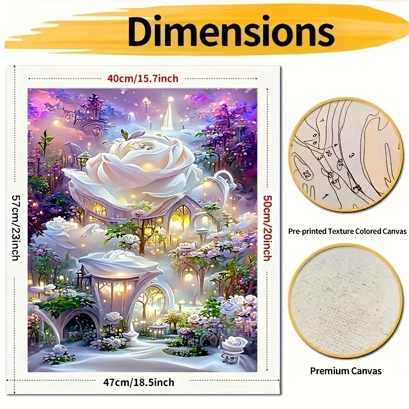 Professional Art Use 1pc Beginner-Friendly DIY Adult Paint by Numbers Kit - Includes Acrylic Paints, Canvas, 3 Paintbrushes, and