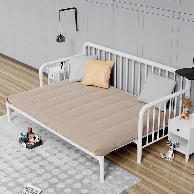 Small apartment single wrought iron sofa bed folding sitting and lying dual-purpose 2025 telescopic iron frame bed new pull-out view 4