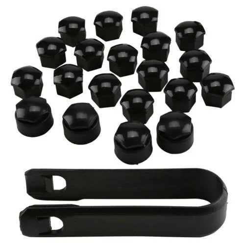 20 Pcs Nut Cap Gloss Black Alloy Wheel Nut Bolt Covers Cap Universal-Set For Any Car ABS Plastic Black 22 Mm X 18 Mm  Wear Parts