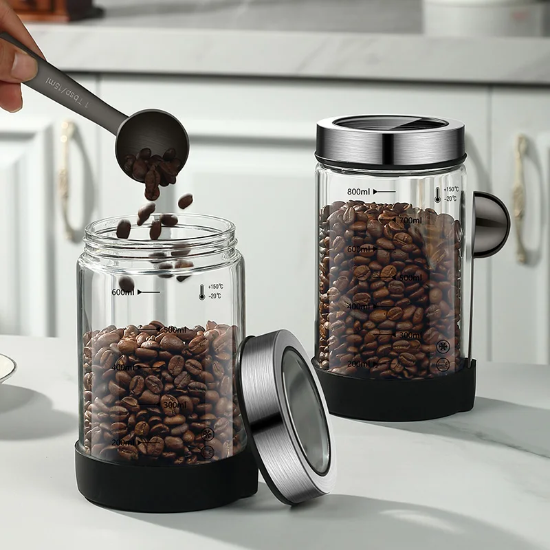 Coffee Bean Glass Sealed Jar Moisture-Proof and Fresh Keeping Coffee Powder Storage Jar Tea Jar Grain Storage Container