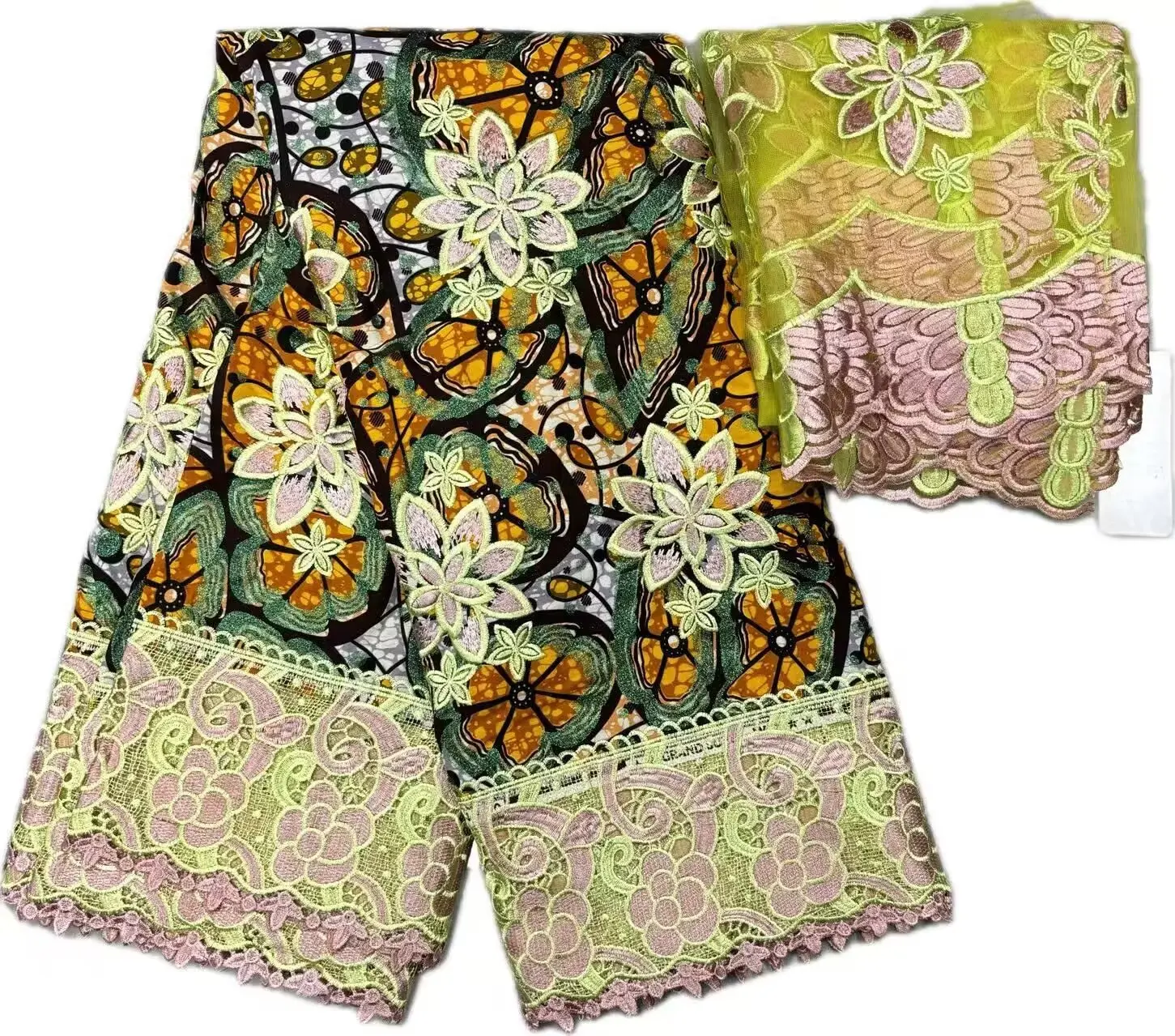 2026 Nigerian 5Y Golden Lace Wax+2 yards Print African Fabrics High Quality for Patchwork New Style Fabric for Clothing HS1