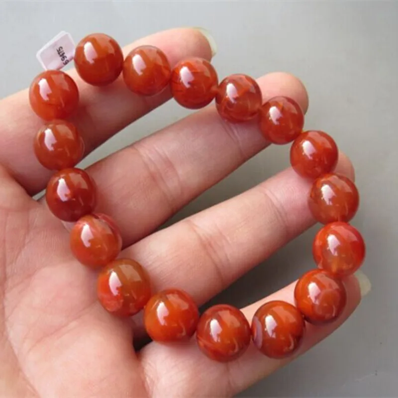 Natural Agate , Liangshan Persimmon Pattern, Translucent Red Single Strand 13Mm Bracelet