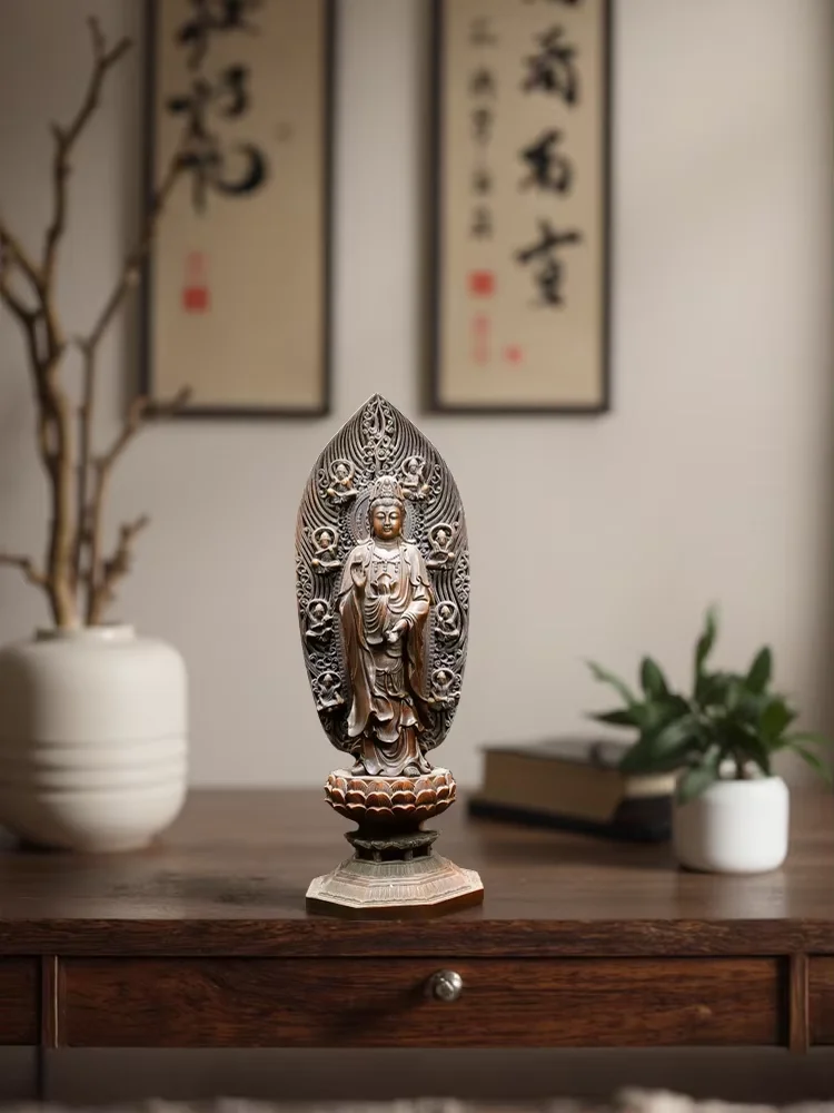 Old Boxwood Guanyin texture backlight Buddha Terrace Guanyin Bodhisattva Station Buddha Worship Hall Town house