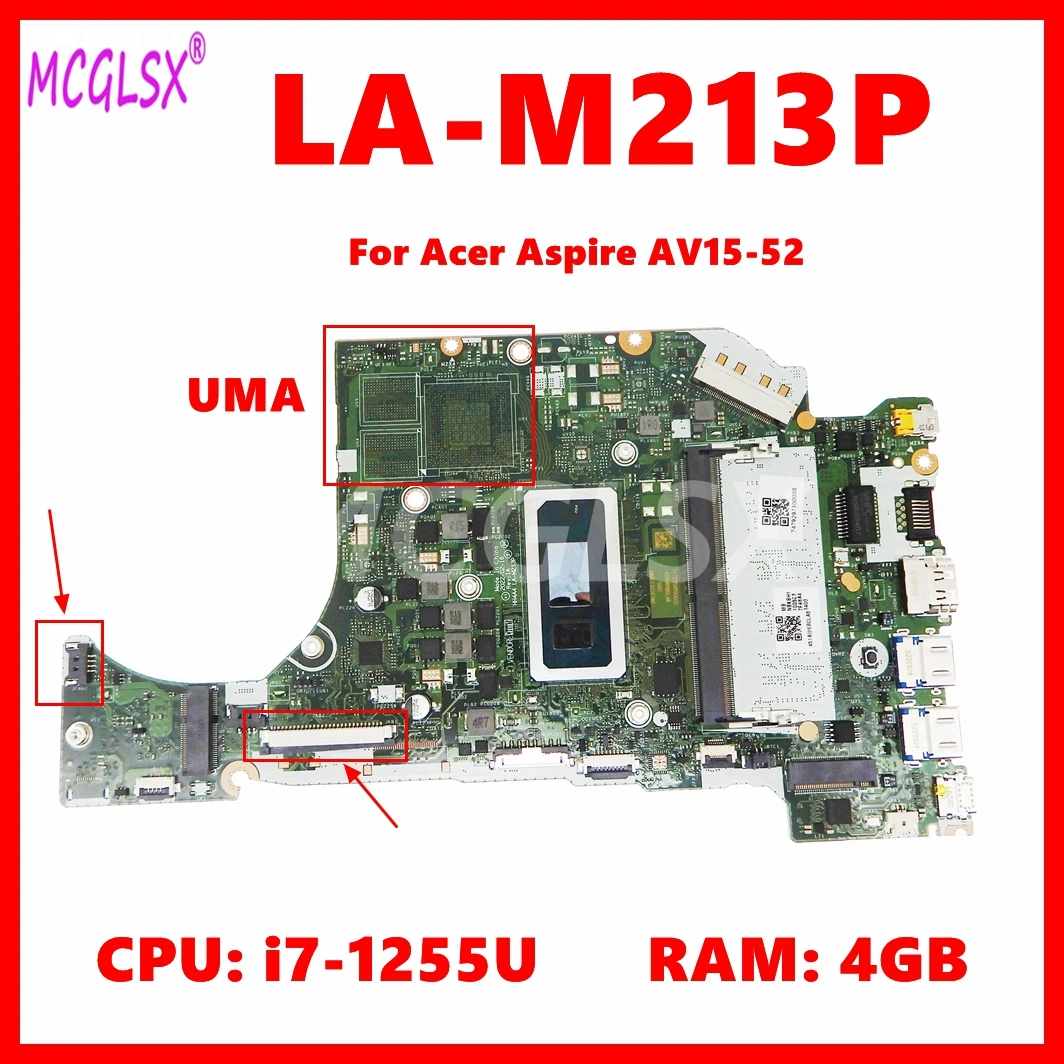 LA-M213P Notebook Mainboard For Acer Aspire AV15-52 Laptop Motherboard With I7-1255U CPU 4GB-RAM 100% Tested OK