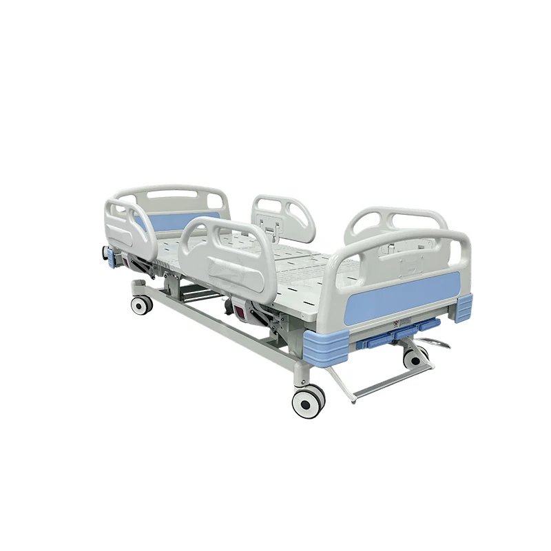 Manual triple function hospital bed with adjustable backrest and leg rest