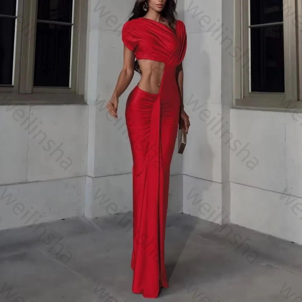 Sexy Unregelmäßige Aushöhlen Abendkleider Elegante Kurzen Ärmeln Falten Promi Kleid Hohe Qualität Prom Party Kleider Angepasst
