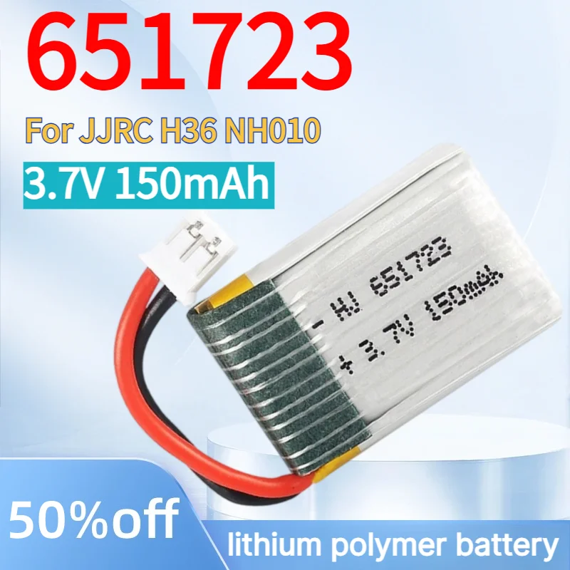 651723 for JJRC H36 3.7V 150mAh Lipo Battery PH2.0 Plug for JJRC H36 NH010 Eachine E010 Mini RC Quadcopter Spare Parts