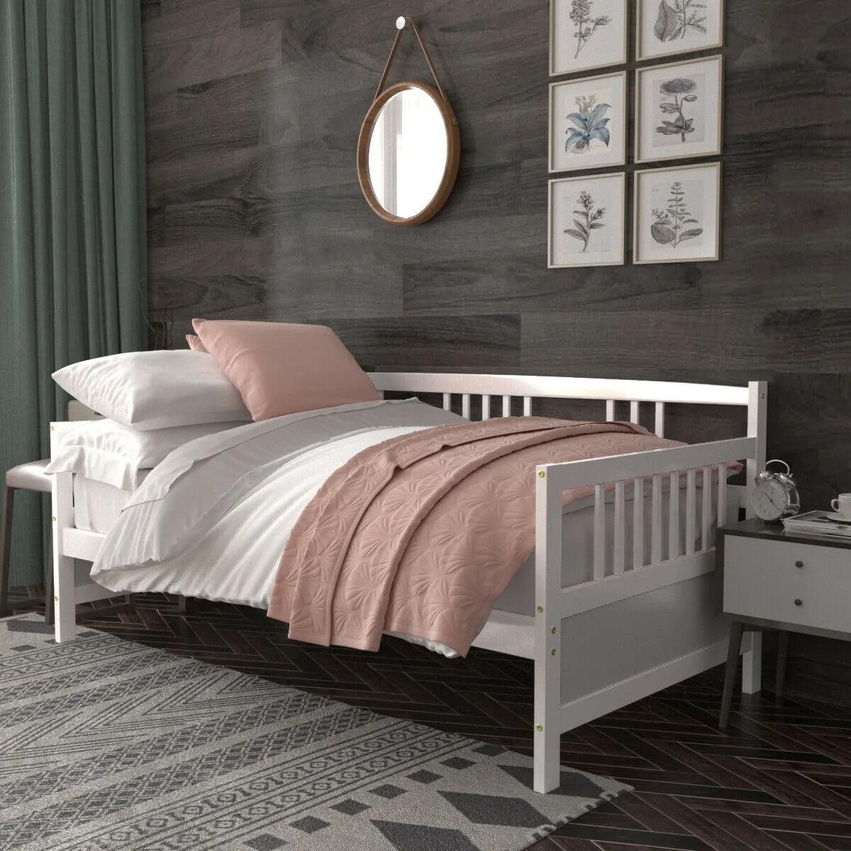 Twin Size Wooden Slats Daybed Bed with Rails Dual-Use for Various Scenespromote sales