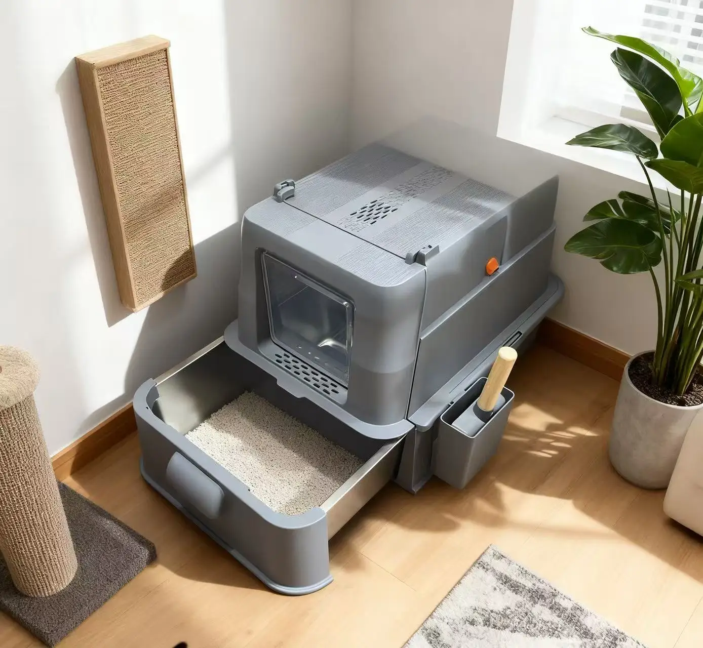 

&c High-quality Leak-proof 3-in-1 Stainless Steel 20L Eco-friendly cat Toilet Furniture Open/semi-enclosed/fully Enclosed