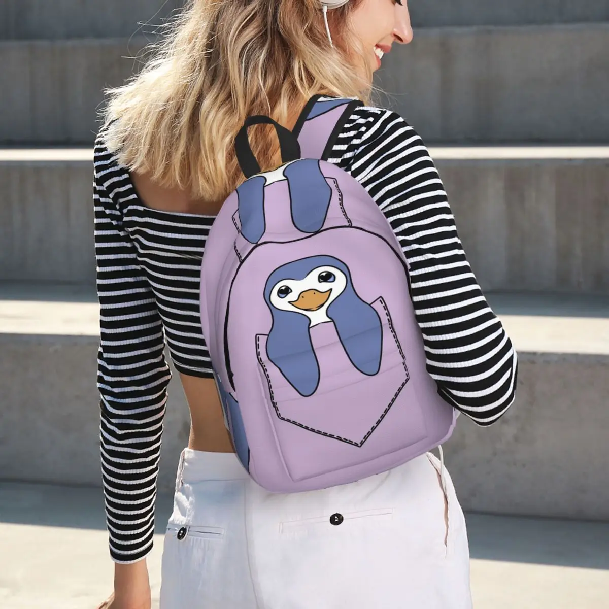 Little Penguin In The Pocket Backpack Student BookBag Kids School Bag Laptop Shoulder Bags for Men Women