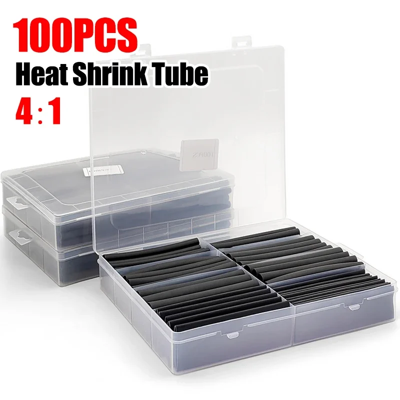 Black Multi ID 4:1 Heat Shrink Tube Assortment Weather Resistant Flame Retardant For Landscape Light Wiring Cable Protection