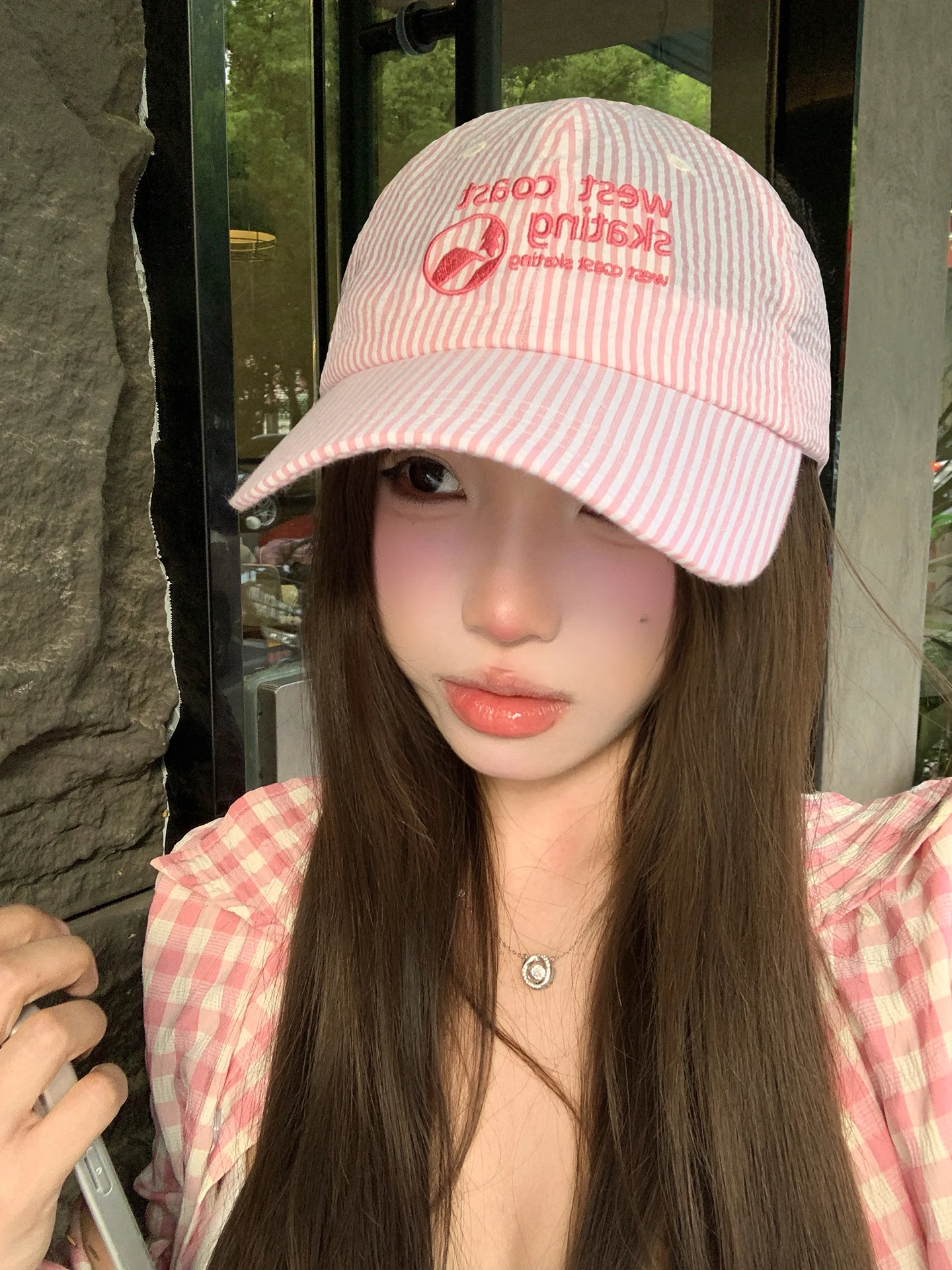 American Stripe Letter Embroidery Baseball Cap Women's Unique Design Wide Brim Face Slimming Sunshade Duckbill Hat Trendy
