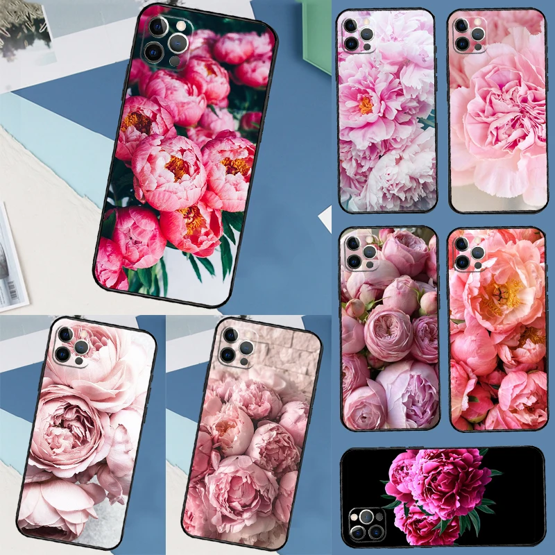 حافظة أنيقة على شكل زهرة الفاوانيا الوردية والأرجوانية لهاتف 17 Air iPhone 16 15 14 13 12 11 Pro Max 12 mini XR 15 16 Plus 16e غطاء خلفي شل