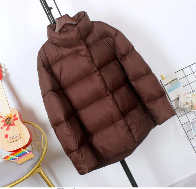 Schinteon Women Ultralight 90% White Duck Down Jacket Stand Collar Coat Casual Loose Winter Outwear High Quality 8 Colors