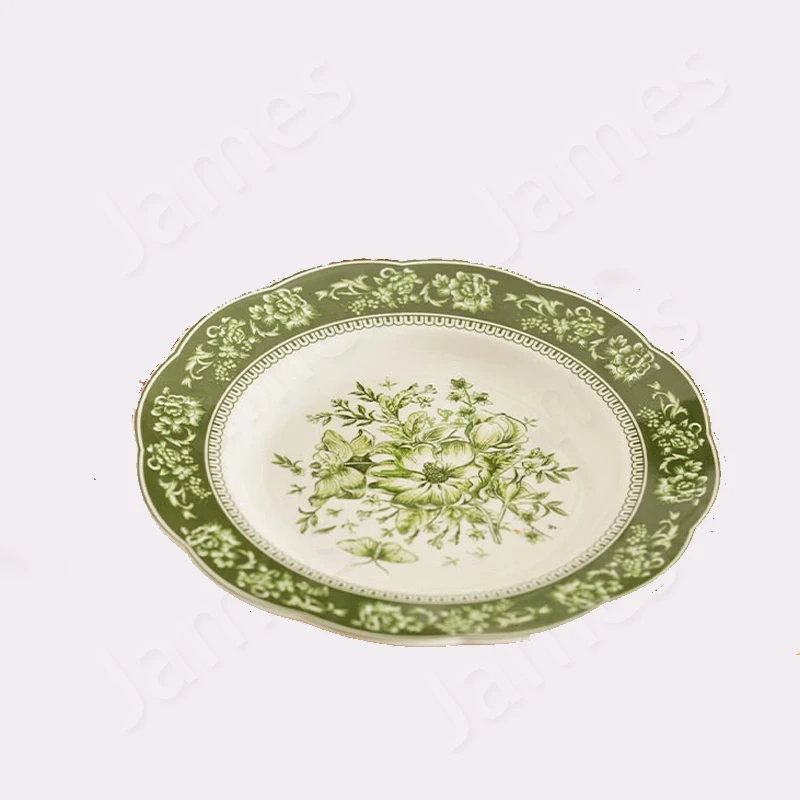 Retro Style Ceramic Plates Dinner Plate Creative Dishes Dark Green Relief Tableware Steak Dishes Nordic Style Household Use