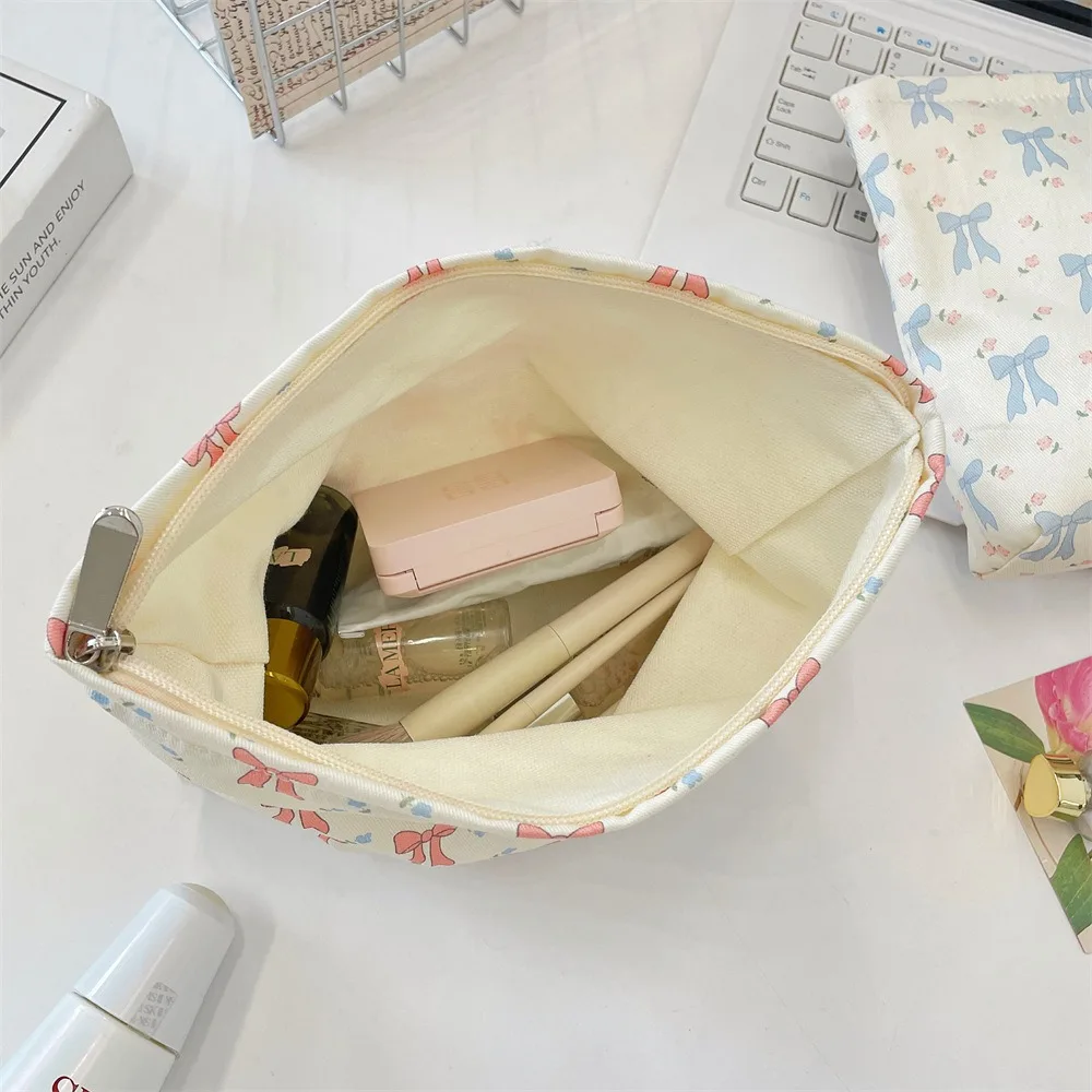 

Gifts Printed Bow Makeup Bag Large Capacity Cosmetic Storage Container Fabric Small Square Bag Portable Coin Purse
