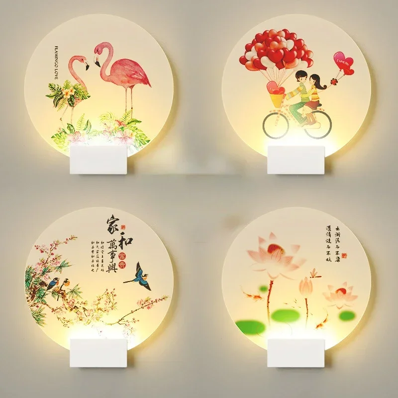 Chinese Style Mural Wall Lamp Nordic Entrance Lighting Living Room Hotel Bedroom Acrylic Wall Lamp Room Decor Dimming LED Lights