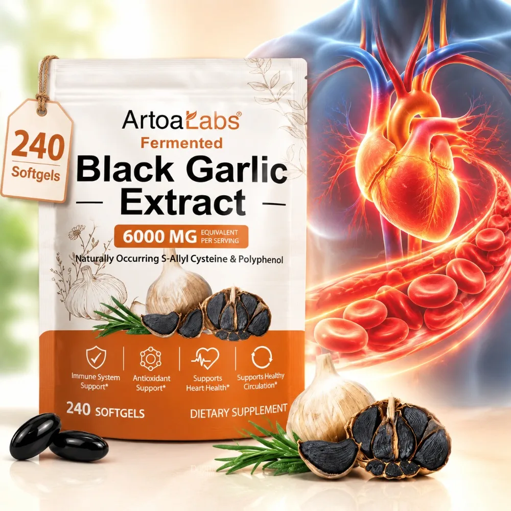 Fermented Black Garlic Extract Softgels Tasteless Support Cardiovascular & Blood Circulation Immune System Antioxidant 240 Count
