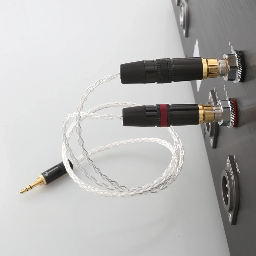 Audiocrast 3.5mm Stereo to 2 RCA Male Audio Adapter Cable 8-cores 7N OCC Copper Silver Plated Audio Cable