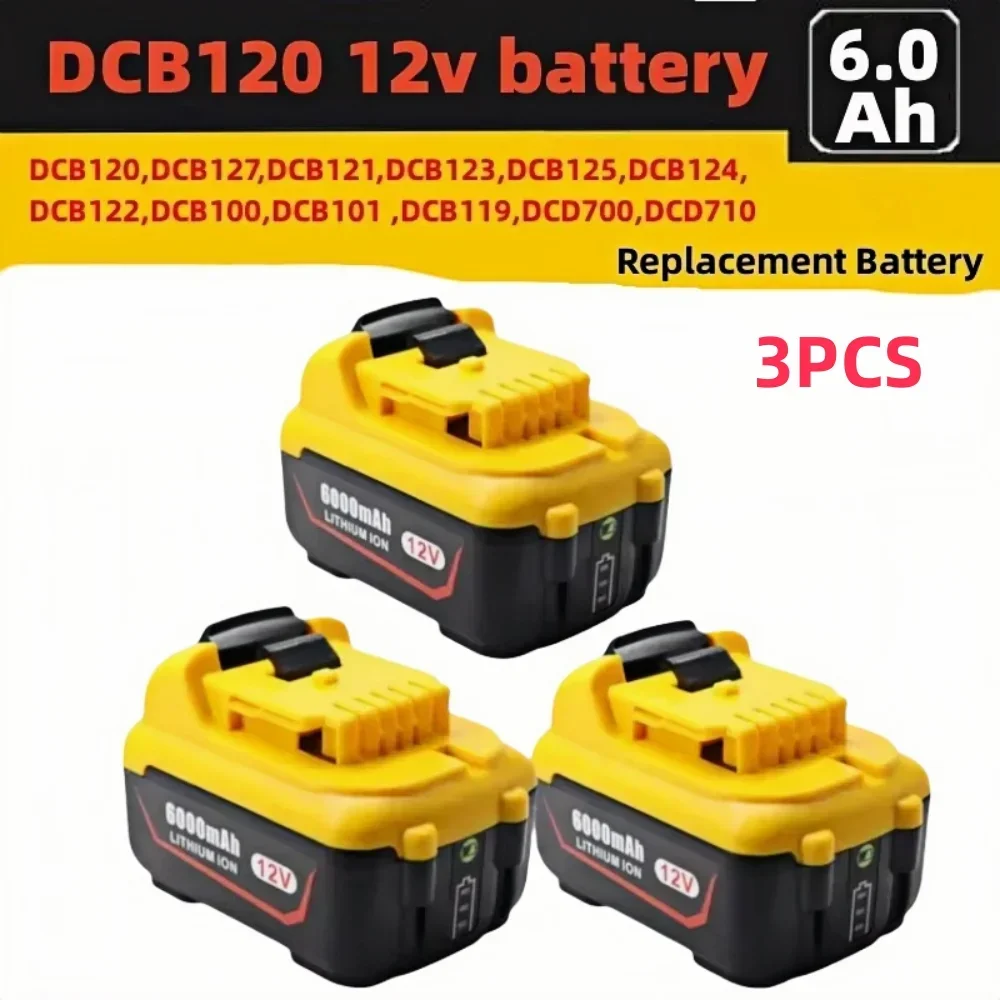 

Long-Lasting 12V 6.0Ah Cordless/Rechargeable Lithium Ion Battery Replacement for Dewalt DCB120,Compatible with DW089LG,DCD701F2.