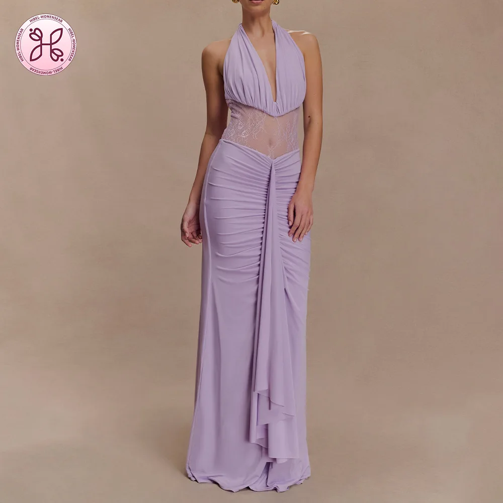 Elegant Deep V Halter Dress - Sexy Backless Cut-Out Ribbon Waist Maxi (Women's 2024 Evening Party Gown)