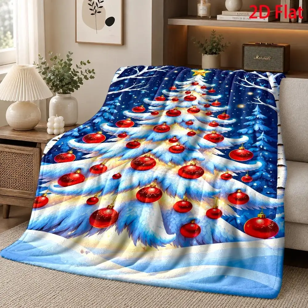 1pc 2D Flat DIY Coloring Throw Blanket, Snowy Christmas Tree Line Art, Oil Painting Winter Pine Starry Sky Decor Blanket