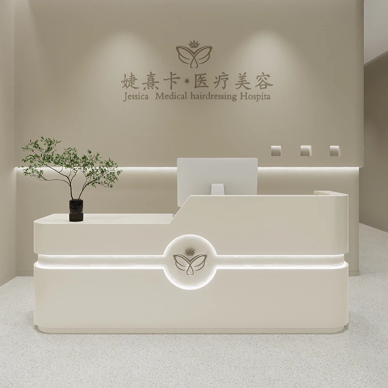 

Office White Cashier Counter Office Modern Reception Salon Receptionist Counter Podium Front Theke Rezeption Shop Furniture