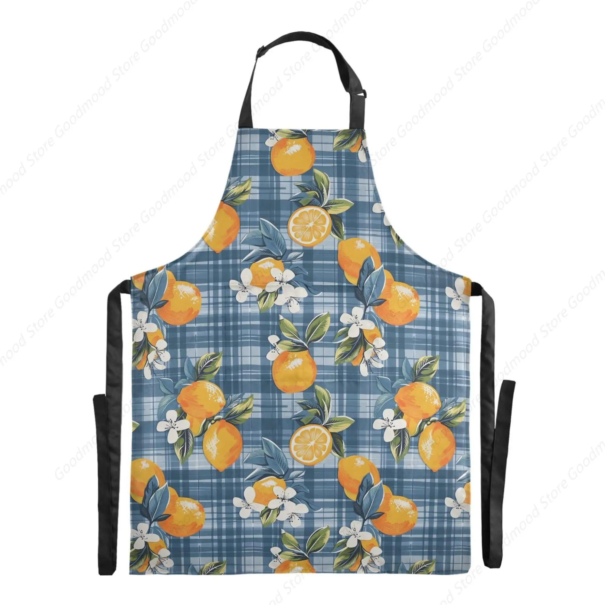 

Kitchen Apron Orange Leaf Checked Aprons for Women Men with Pockets, Adjustable Cooking Chef Aprons Funny Aprons