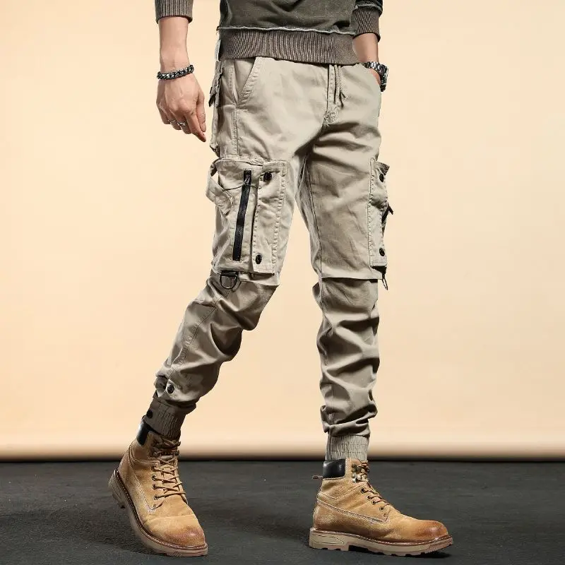 Spring Summer New Fashion High Waist Men's Clothing Casual All Match Solid Color Loose Shrink Ropa Hombre Solid Color Y2K Pants