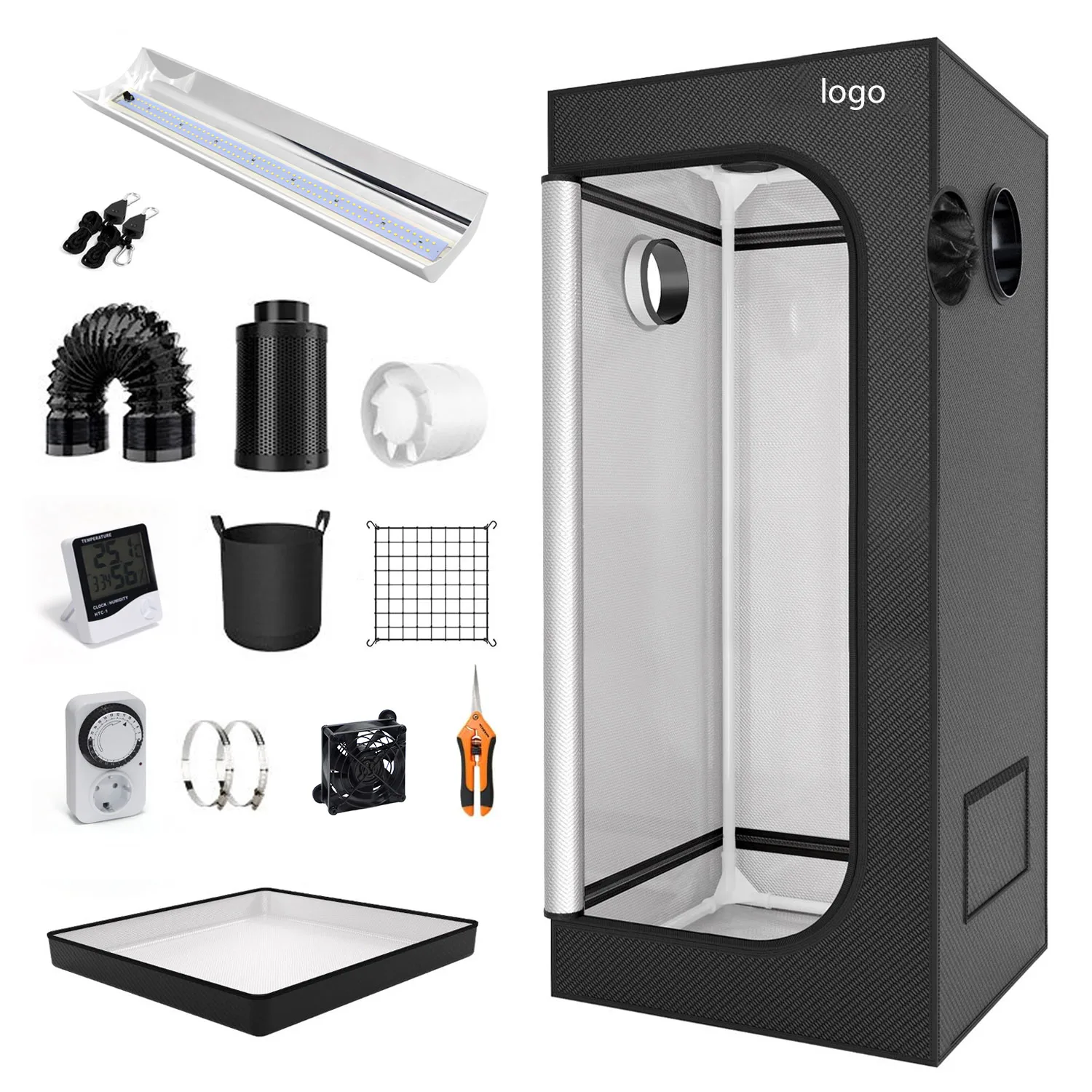 Grow Tent Complete Kit - Pabrik Disesuaikan 600d Mylar Kain Kanvas