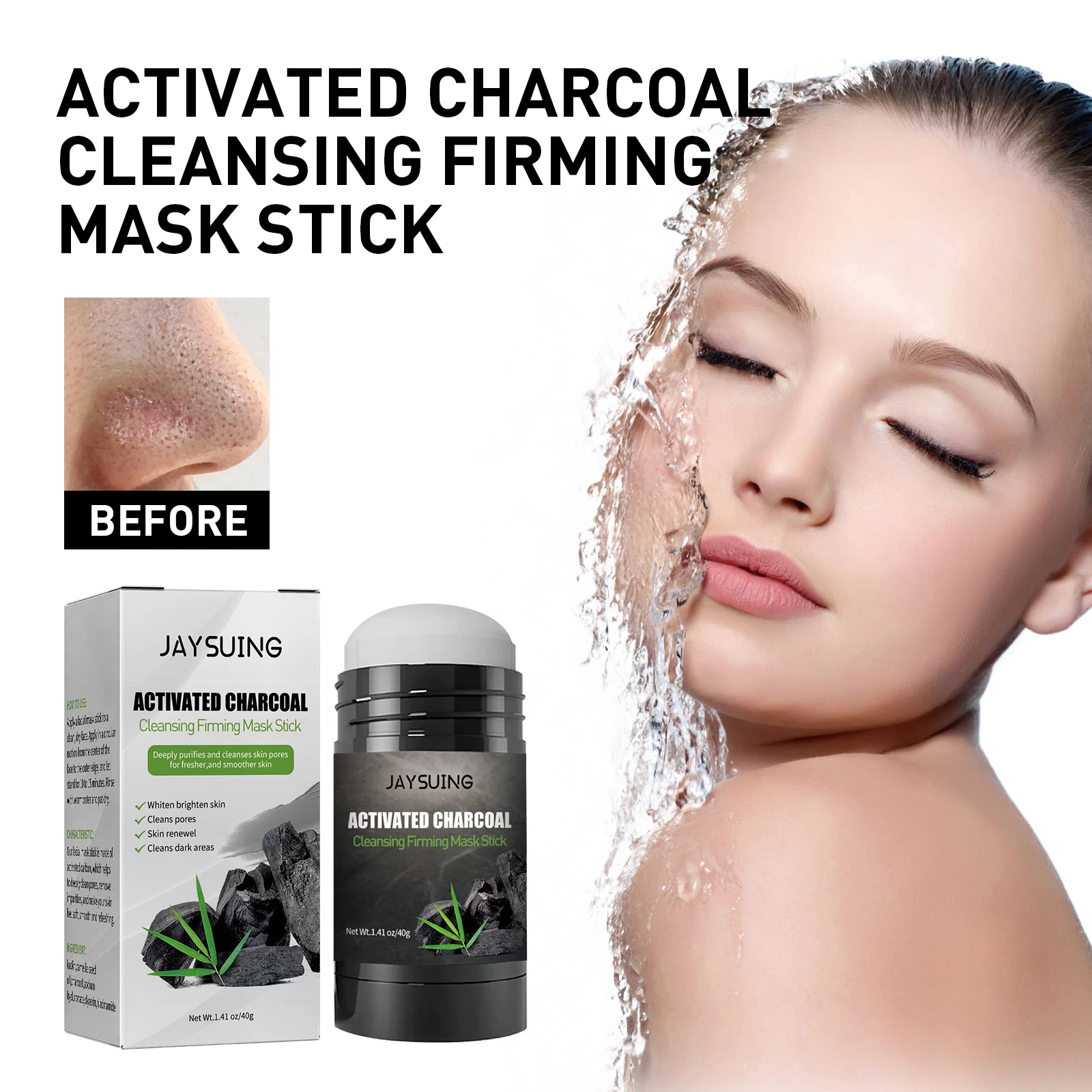 40g Activated carbon facial mask stick Deep remove blackheads and pimples, shrink pores and clean facial skin facial mask stick