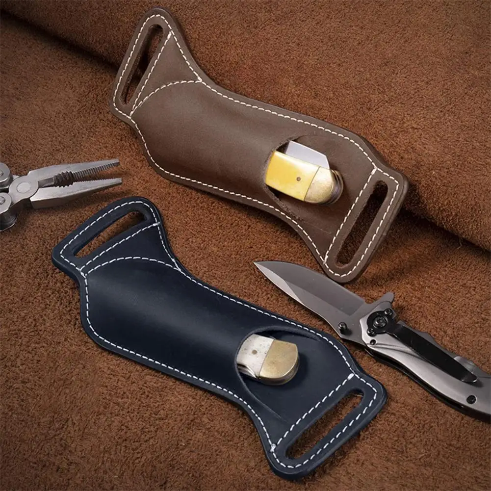 Faux Leather Outdoor Cutter Sheath Belt Mount Waterproof Portable Camping EDC Folding Pocket Cutter Holder Guard Sleeve Cover