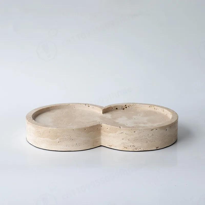Wabi-Sabi Yellow Travertine Marble Fruit Tray Decor Plate, Natural Stone Display Tray For Hotel Show Flat Sales Office Coffee