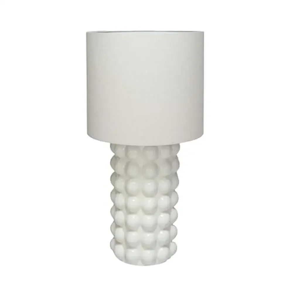 Classic Stoneware Hobnail Table Lamp White E26 100W Swivel Neck Linen Shade Versatile Stylish Lighting 15x29.5