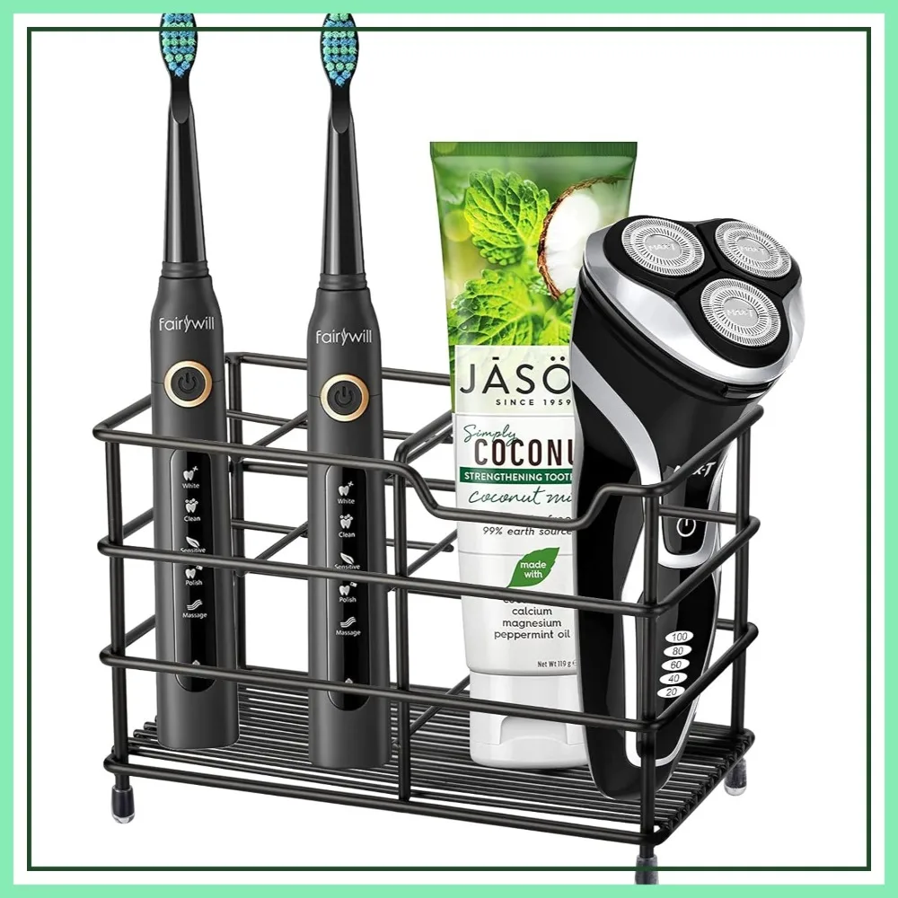

304 Stainless Steel Toothbrush Holder for Bathroom, Large Capacity Toothpaste Organizer Stand, Black
