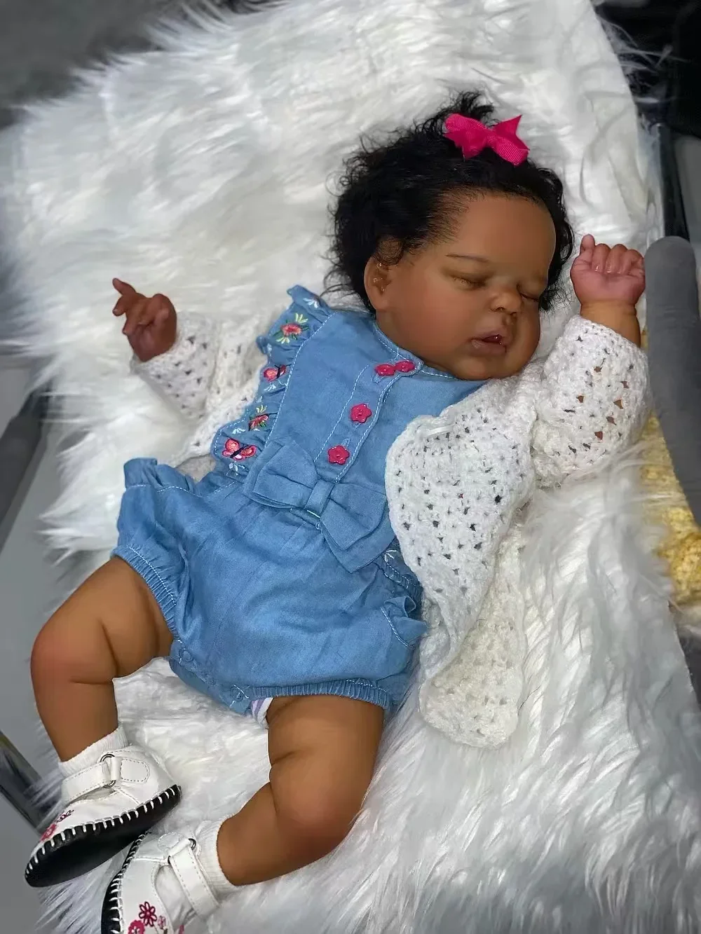 Customized Limited Supply 21inch Reborn Baby Alexis Dark Skin With Hand-Rooted Hair Already Finished With Different Dress