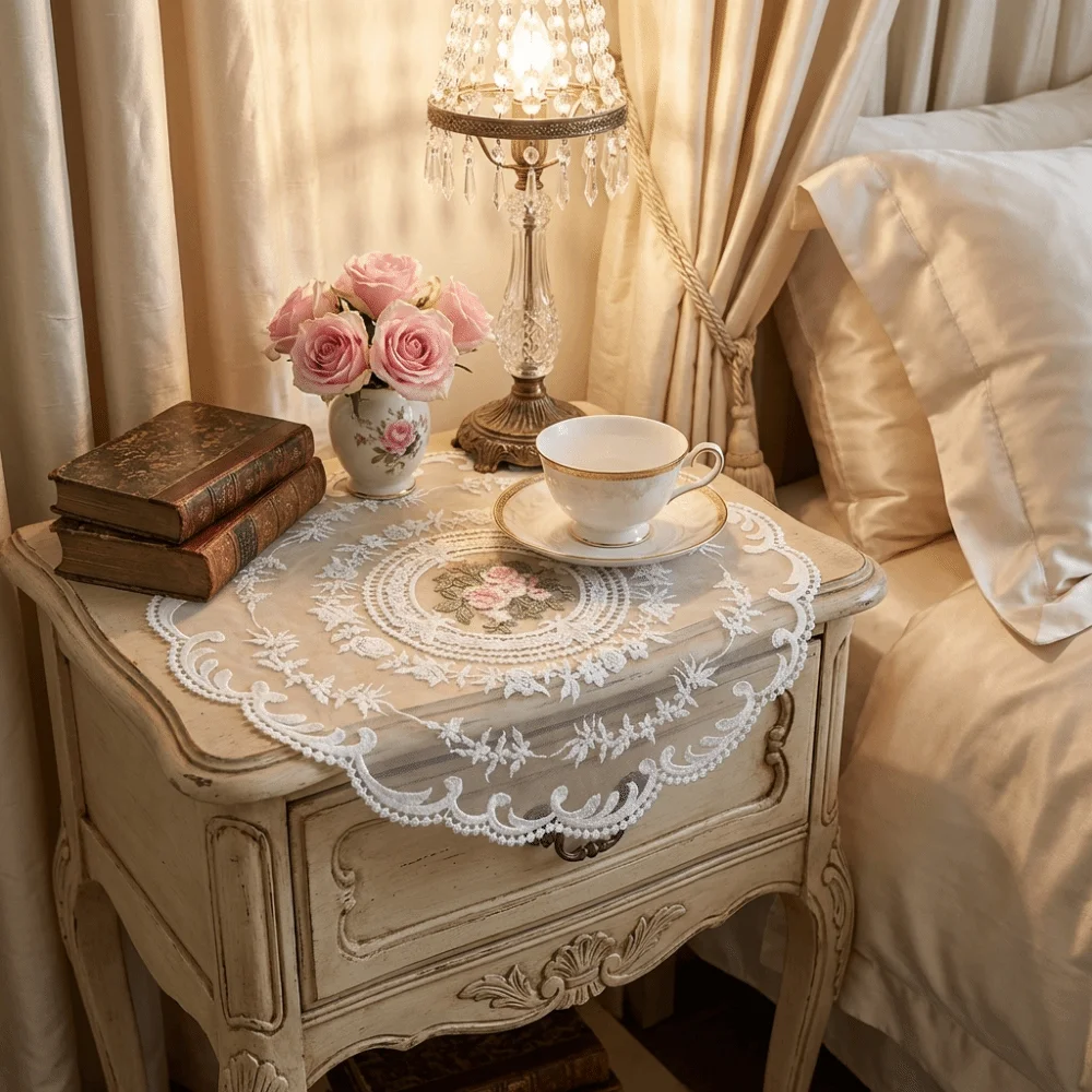 Luxury Lace Trim Embroidered Table Cover Round White Lace Table Cloth Doily Hollow Coffee Coaster Wedding Banquet