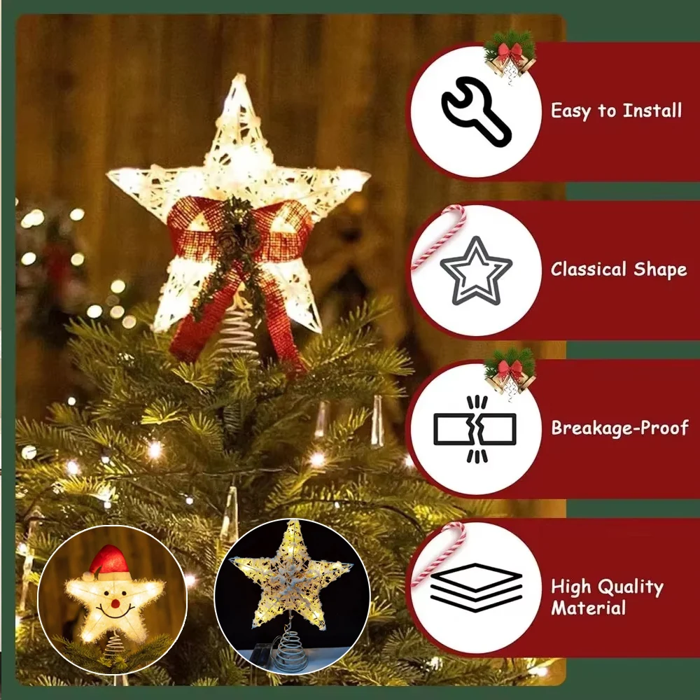 Christmas Tree LED Star Tree Topper Battery Operated Treetop Decoration Hanging Xmas Decoration Ornament Topper Christmas Star