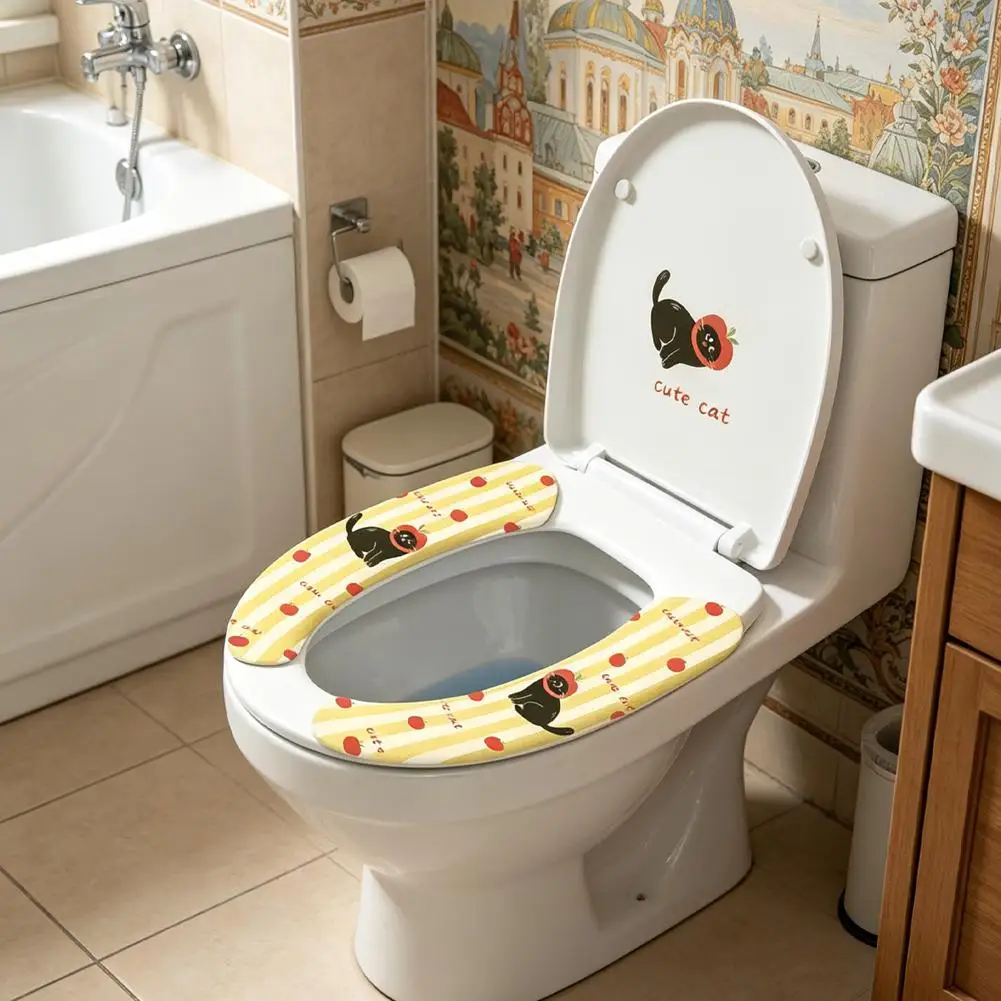 1 Pair Cute Reusable Soft Thick Sticky Closestool Seat Mat Toilet Seat Cover Cartoon Washable Bathroom Toilet Seat Pad