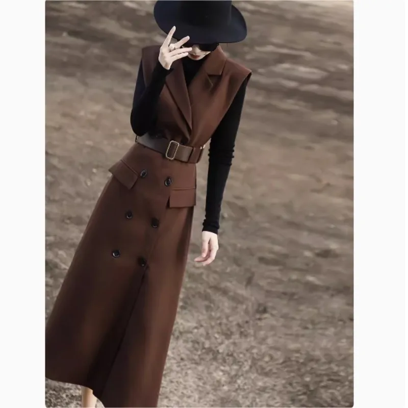 

Fashionable Suit Jacket Paired With Dress, Women'S Autumn And Winter High-End Temperament, Suit Double Breasted Vest Dress